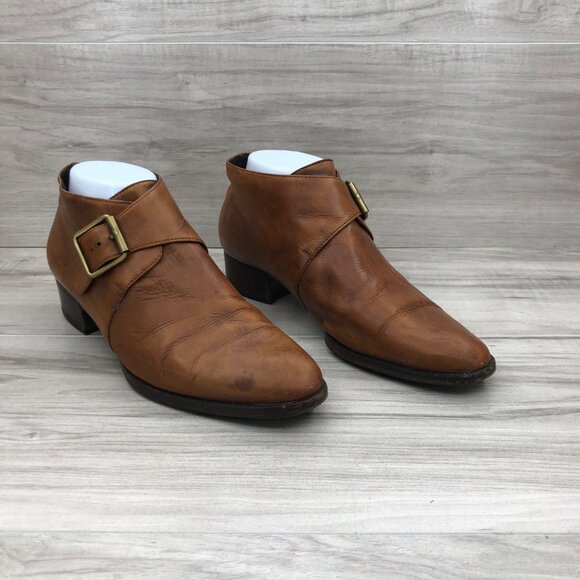 A. Testoni Ankle Boots Women's EU 39 Brown Leather Monk Strap Vintage Booties - Picture 4 of 11